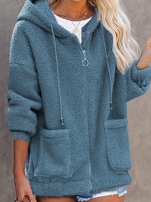 Hoodie Long Sleeve Plain Heavyweight Micro-Elasticity Loose Hooded Teddy Jacket For Women