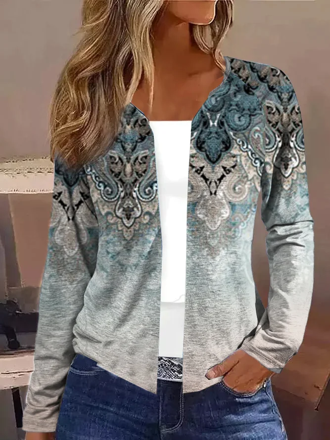 V Neck Long Sleeve Ethnic Regular Loose Kimono For Women