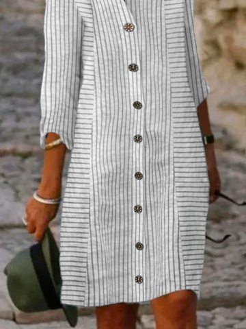 Women Short Dress Loose Casual Striped Shirt Dress