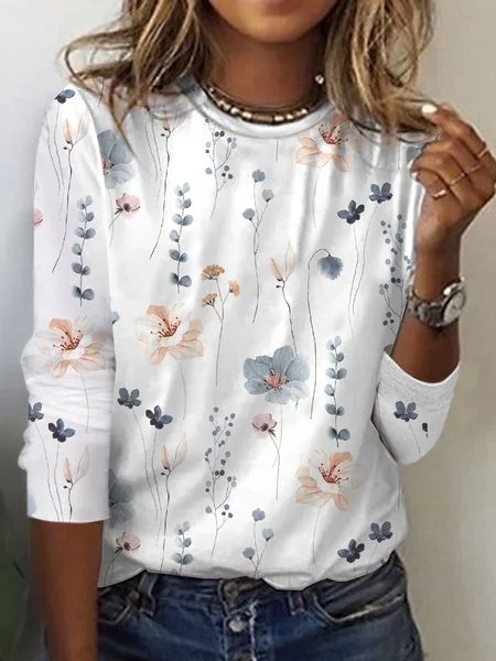 Casual Floral Loose Knitted T-Shirt