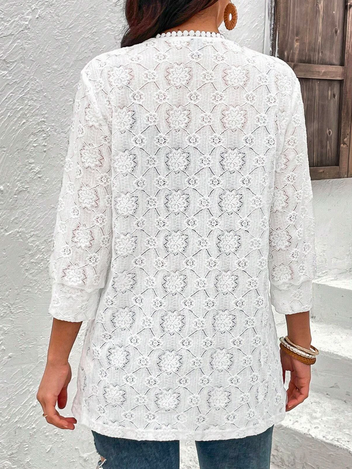 Casual Lace Three Quarter Sleeve Kimono