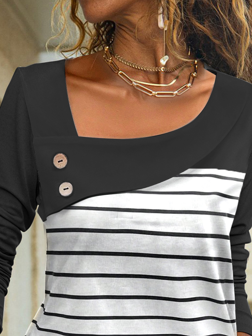 Striped Loose Casual Asymmetrical Shirt