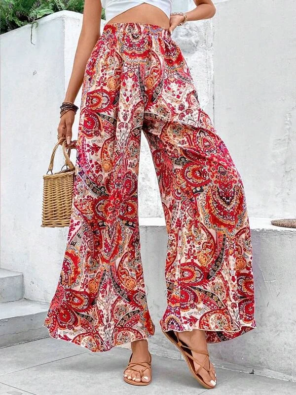 Casual Ethnic High Waist Long Straight Pants