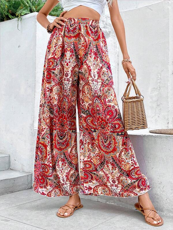 Casual Ethnic High Waist Long Straight Pants