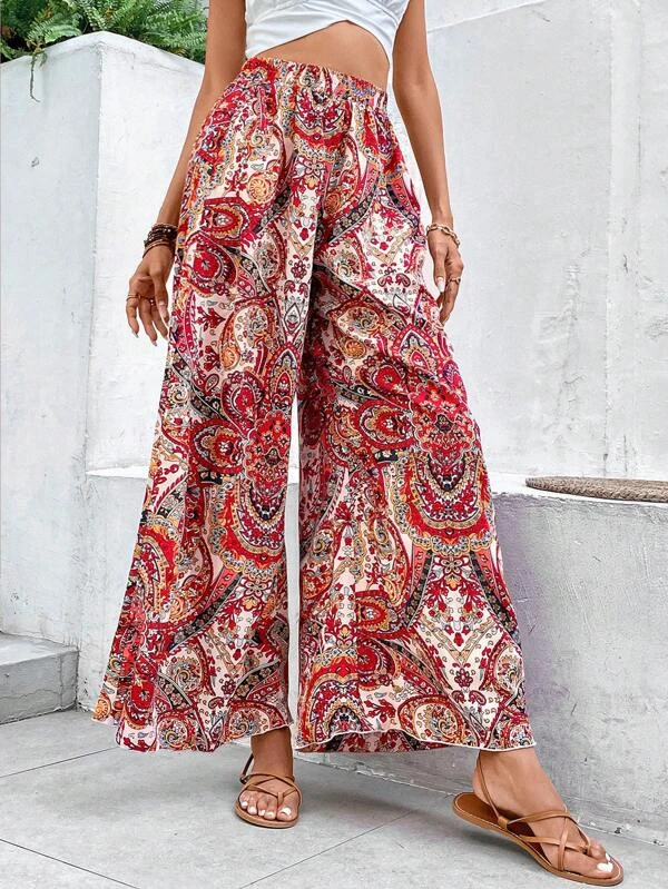 Casual Ethnic High Waist Long Straight Pants