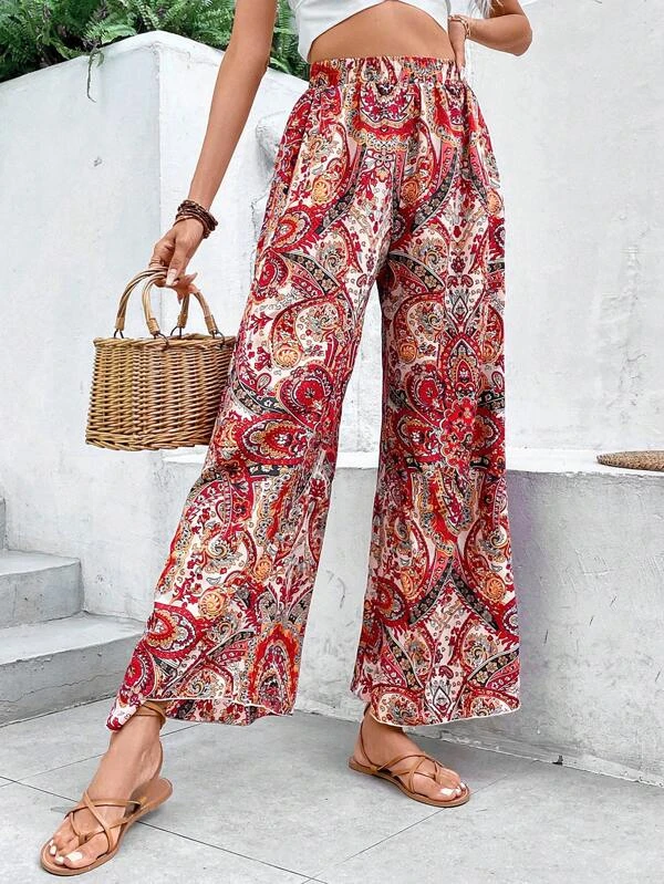 Casual Ethnic High Waist Long Straight Pants