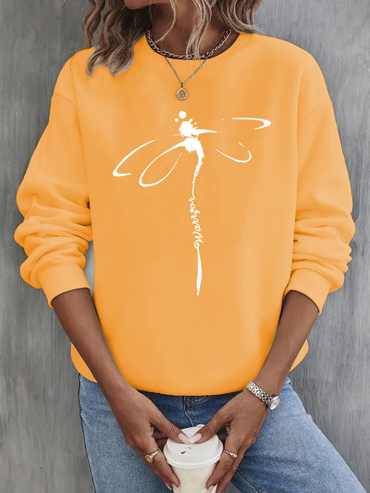 Casual Crew Neck Dragonfly Sweatshirt