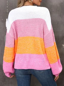 Women Color Block Long Sleeve Comfy Casual Sweater