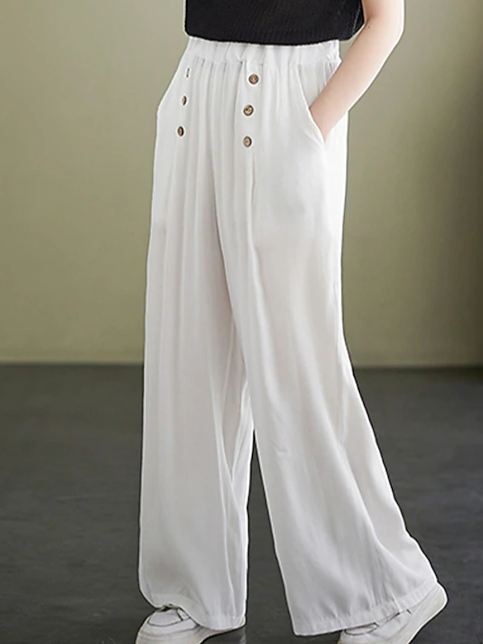 Casual Plain High Waist Long Wide Leg Pants