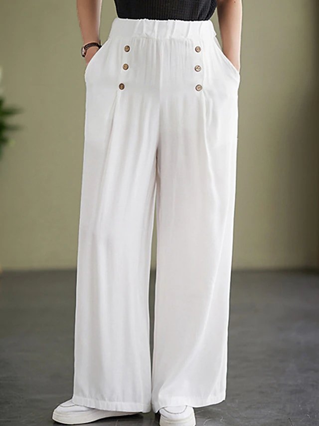 Casual Plain High Waist Long Wide Leg Pants