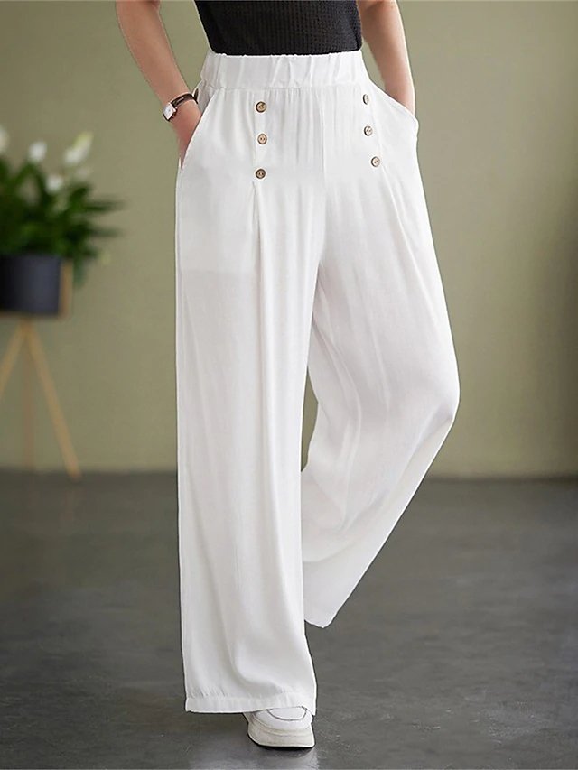 Casual Plain High Waist Long Wide Leg Pants