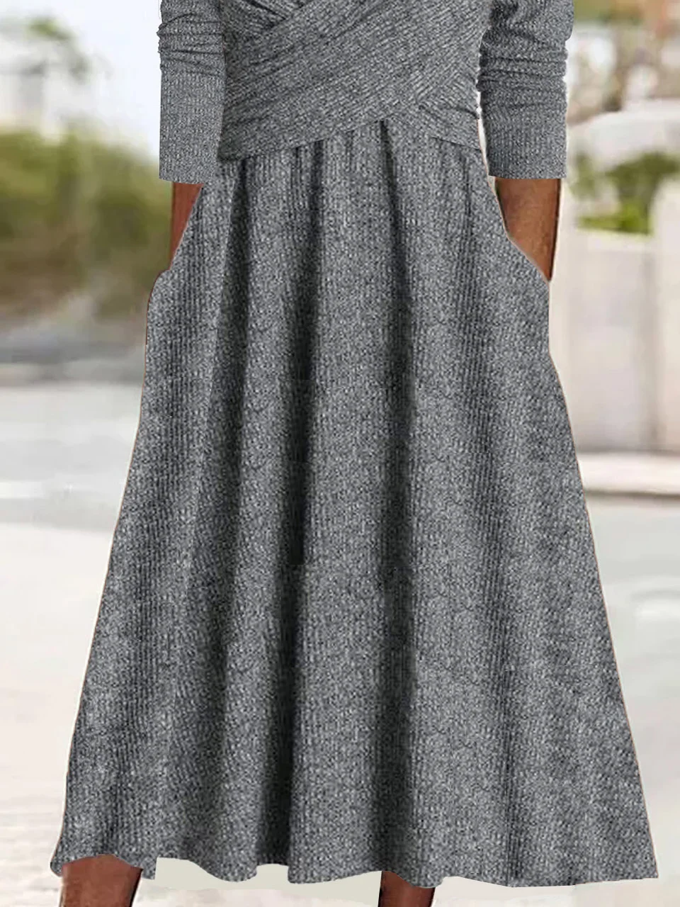 Women Plain Sweetheart Neckline Long Sleeve Comfy Casual Buckle Maxi Dress