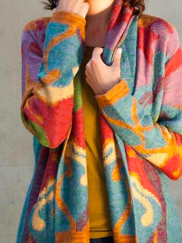 Women Yarn/Wool Yarn Abstract Long Sleeve Comfy Casual Cardigan