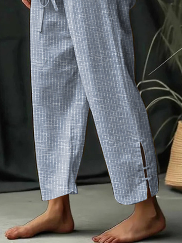 Casual Striped Natural Long Straight Pants