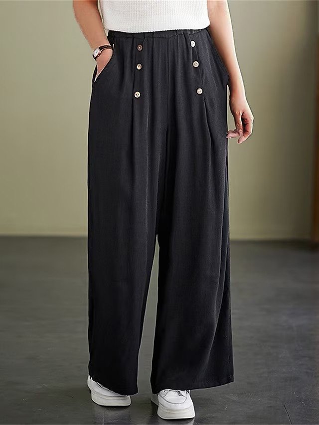 Casual Plain High Waist Long Wide Leg Pants