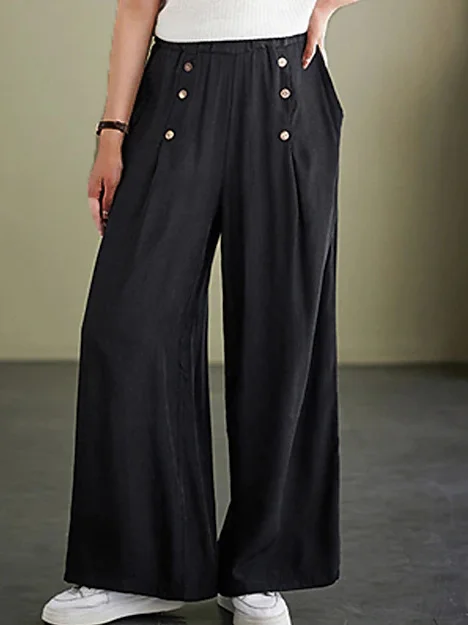 Casual Plain High Waist Long Wide Leg Pants