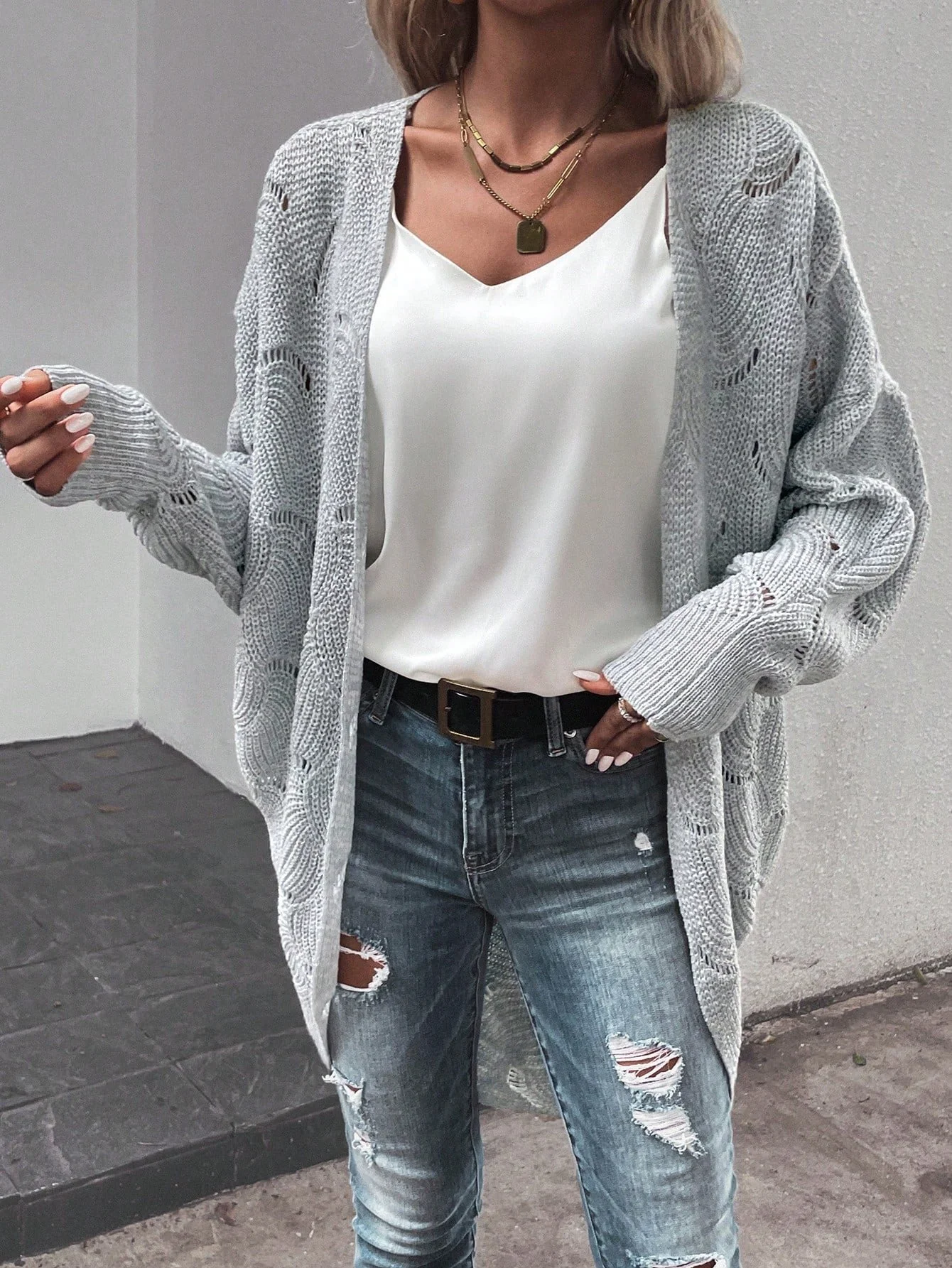 Women Knitted Plain Long Sleeve Comfy Casual Cardigan