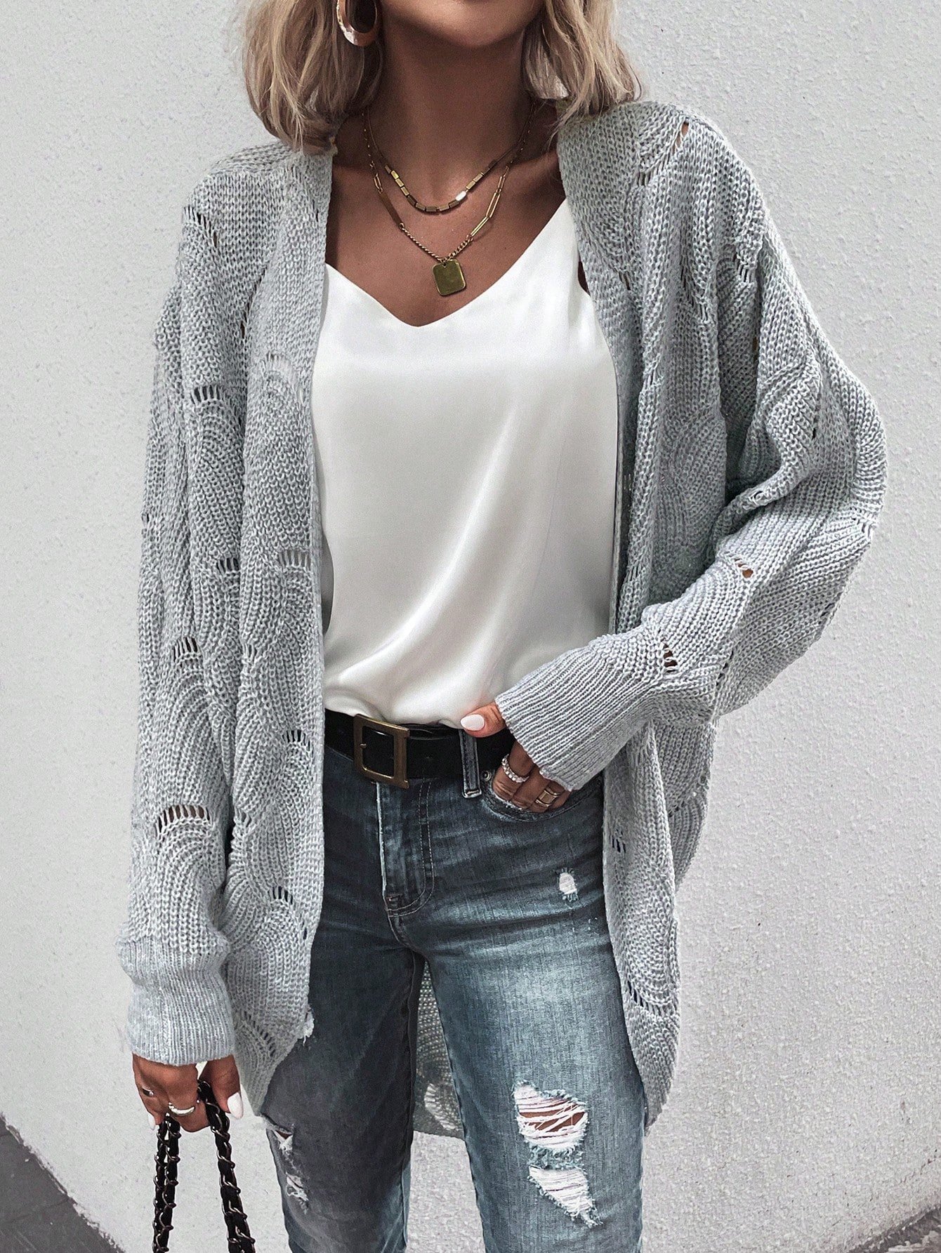 Women Knitted Plain Long Sleeve Comfy Casual Cardigan