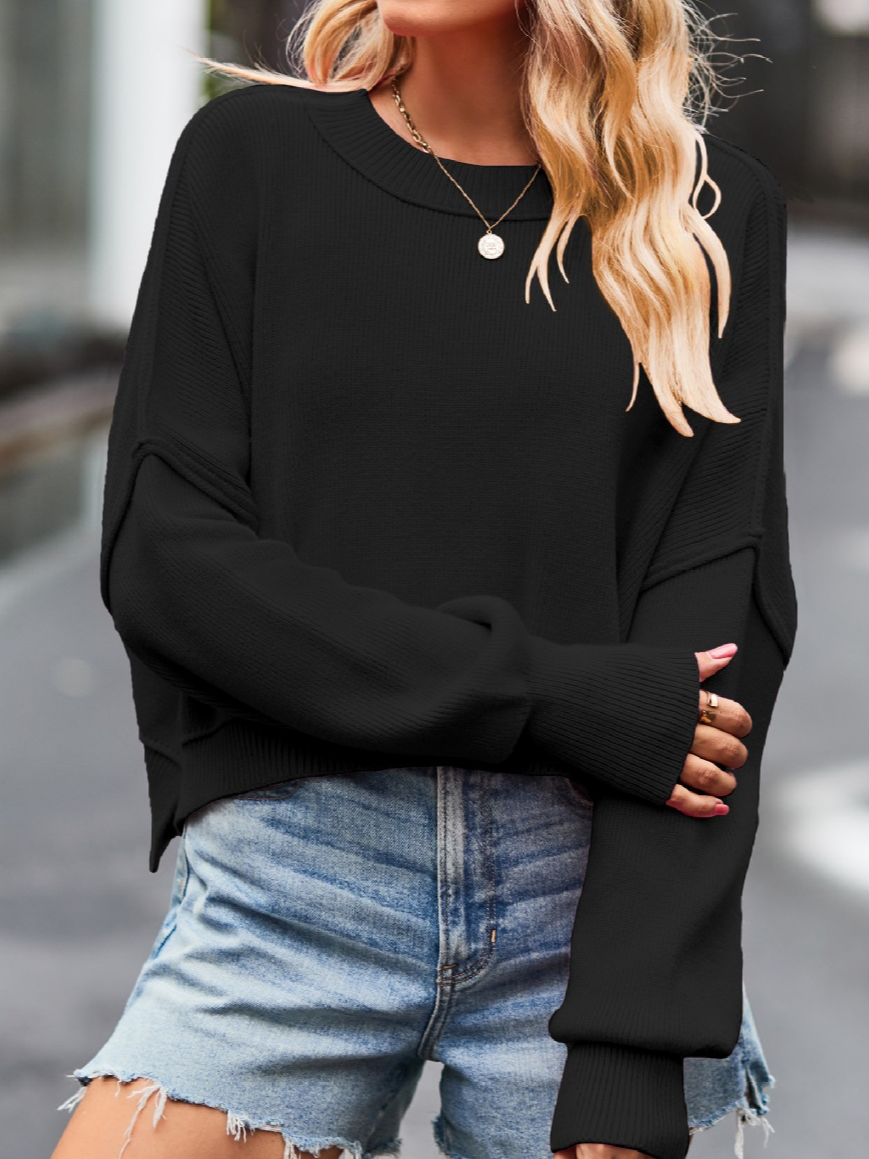 Women Plain Long Sleeve Comfy Casual Sweater