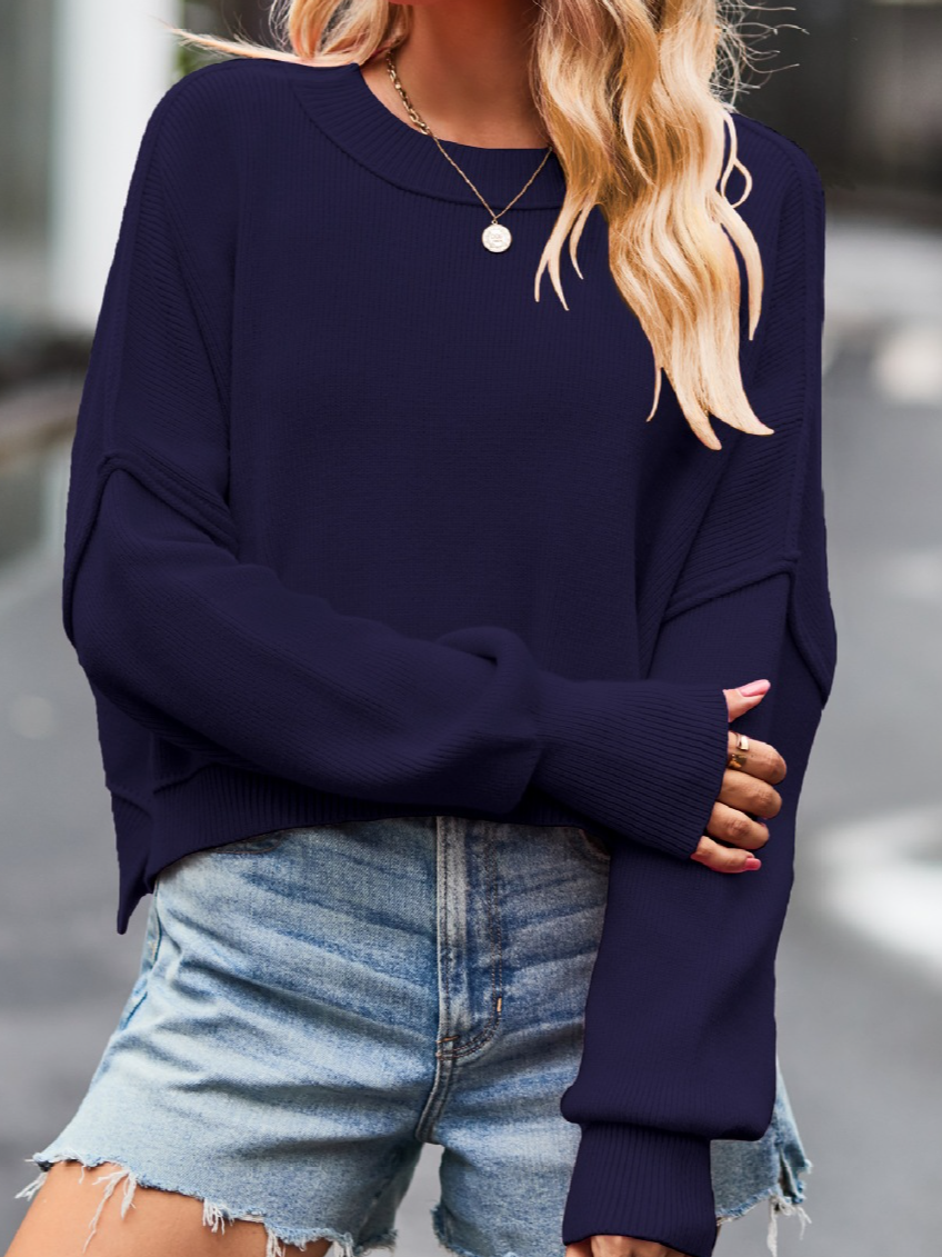 Women Plain Long Sleeve Comfy Casual Sweater