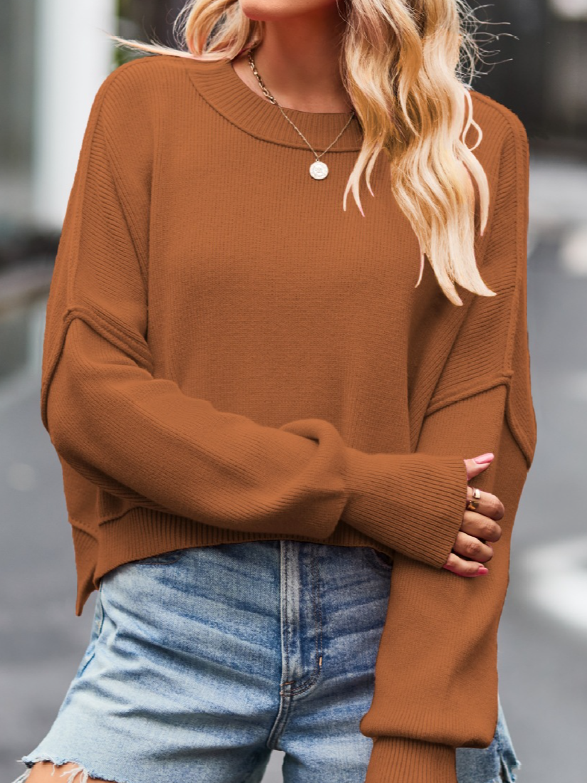 Women Plain Long Sleeve Comfy Casual Sweater