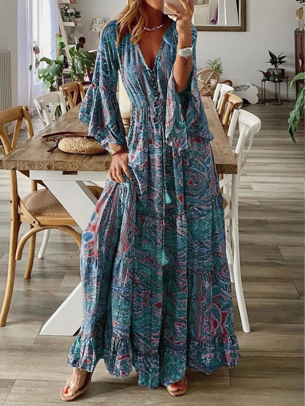 Radanya Women's Caftan/Kaftan Kimono Sleeve Maxi Boho Long Dress – Floral Print, Multi-Color, One Size