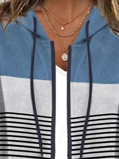 Hoodie Long Sleeve Striped Zipper Regular Medium Elasticity Loose Hooded Jacket For Women