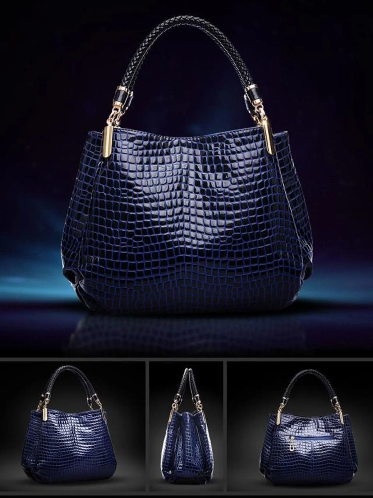 Shiny Crocodile Faux Leather Urban Commuter Handbag