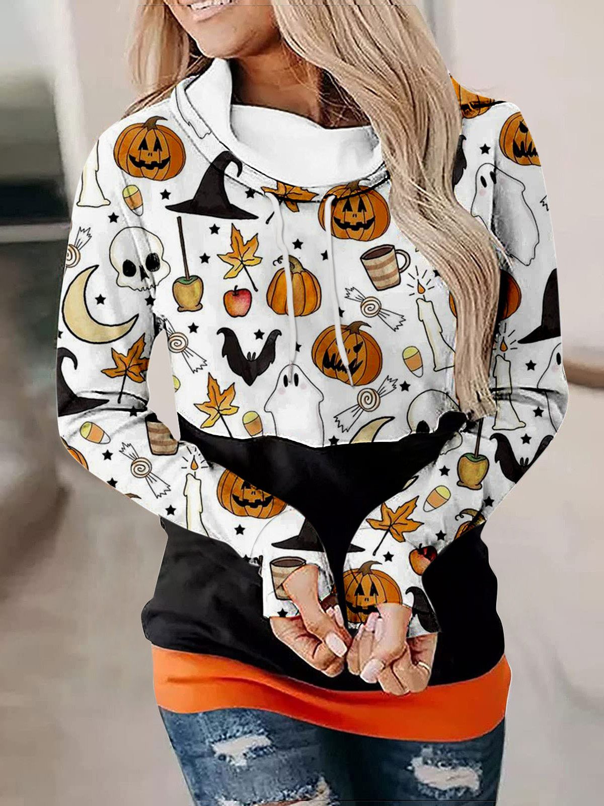 Casual Stand Collar Halloween (pumpkin) Sweatshirt