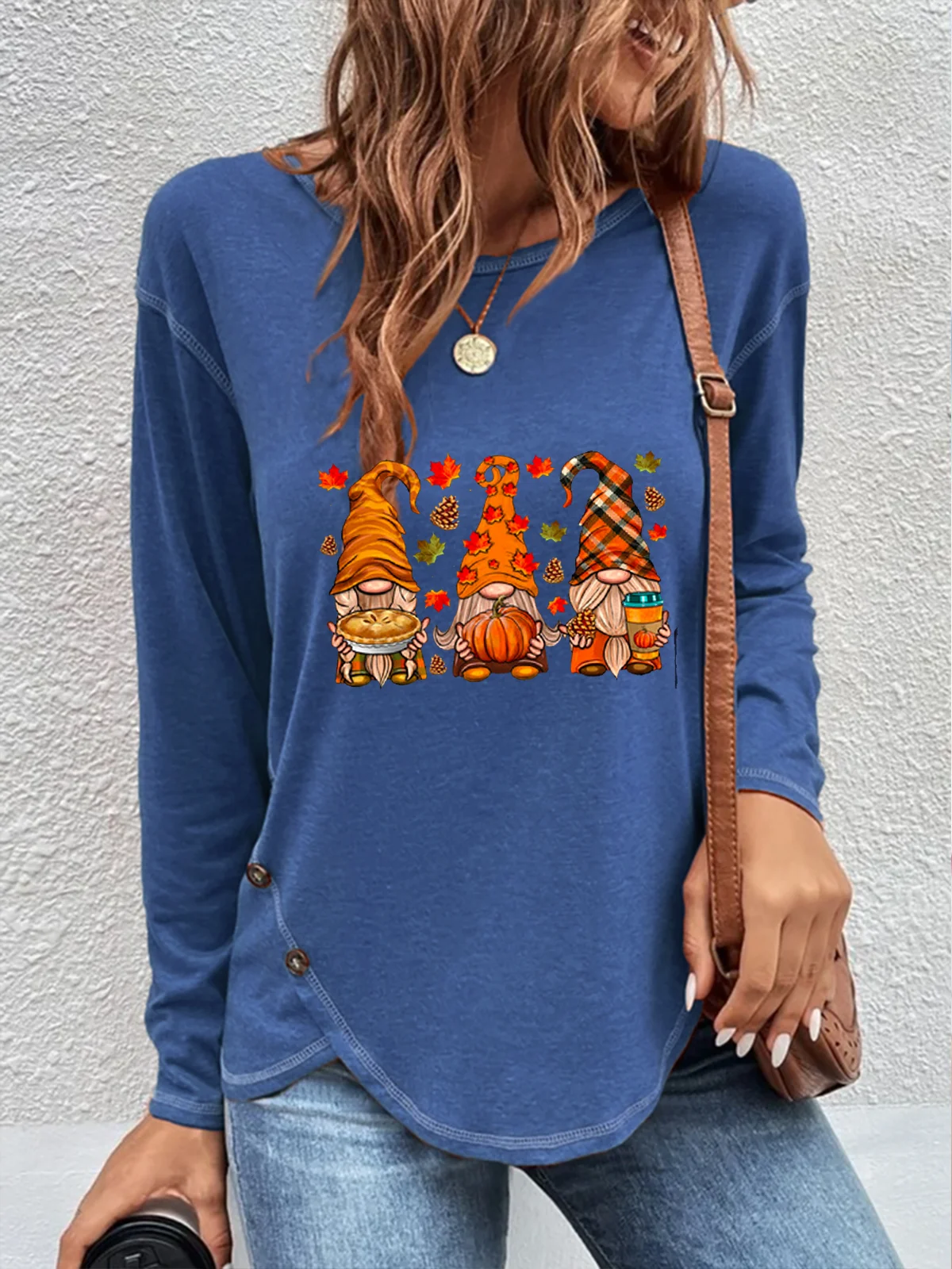 Halloween Loose Casual Buttoned Tunic T-Shirt