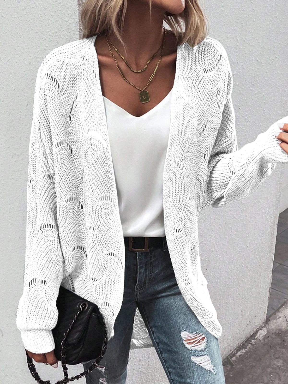 Women Knitted Plain Long Sleeve Comfy Casual Cardigan