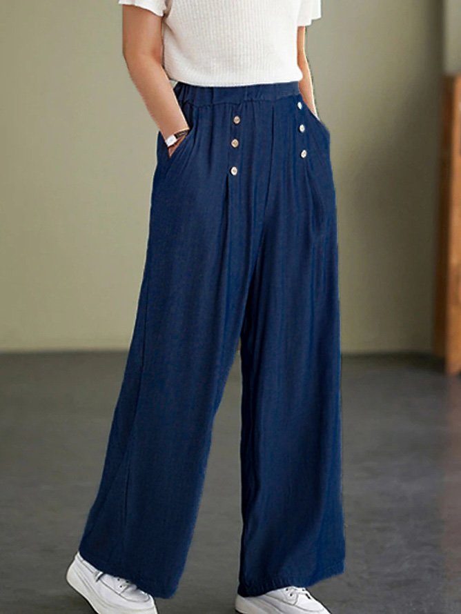 Casual Plain High Waist Long Wide Leg Pants