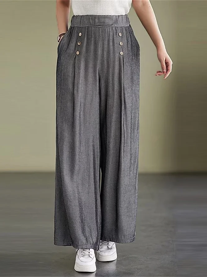 Casual Plain High Waist Long Wide Leg Pants