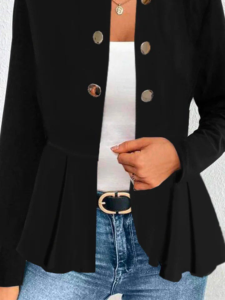 Women's Plain Buttoned Regular Loose Jacket