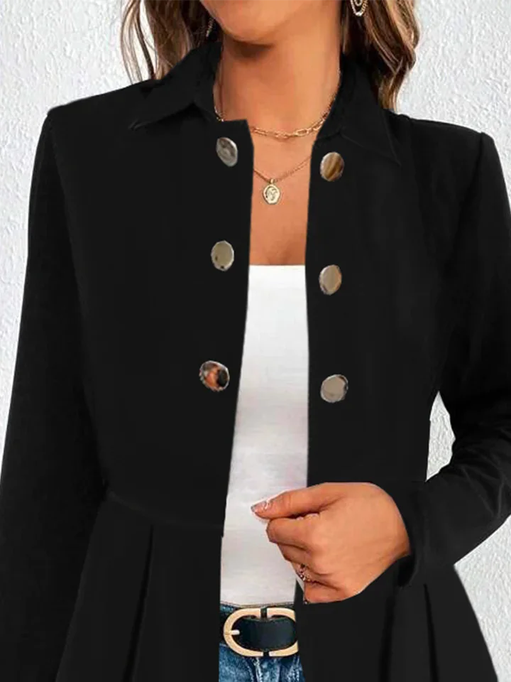 Women's Plain Buttoned Regular Loose Jacket