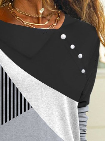 Long Sleeve Color Block Regular Loose Shirt For Women