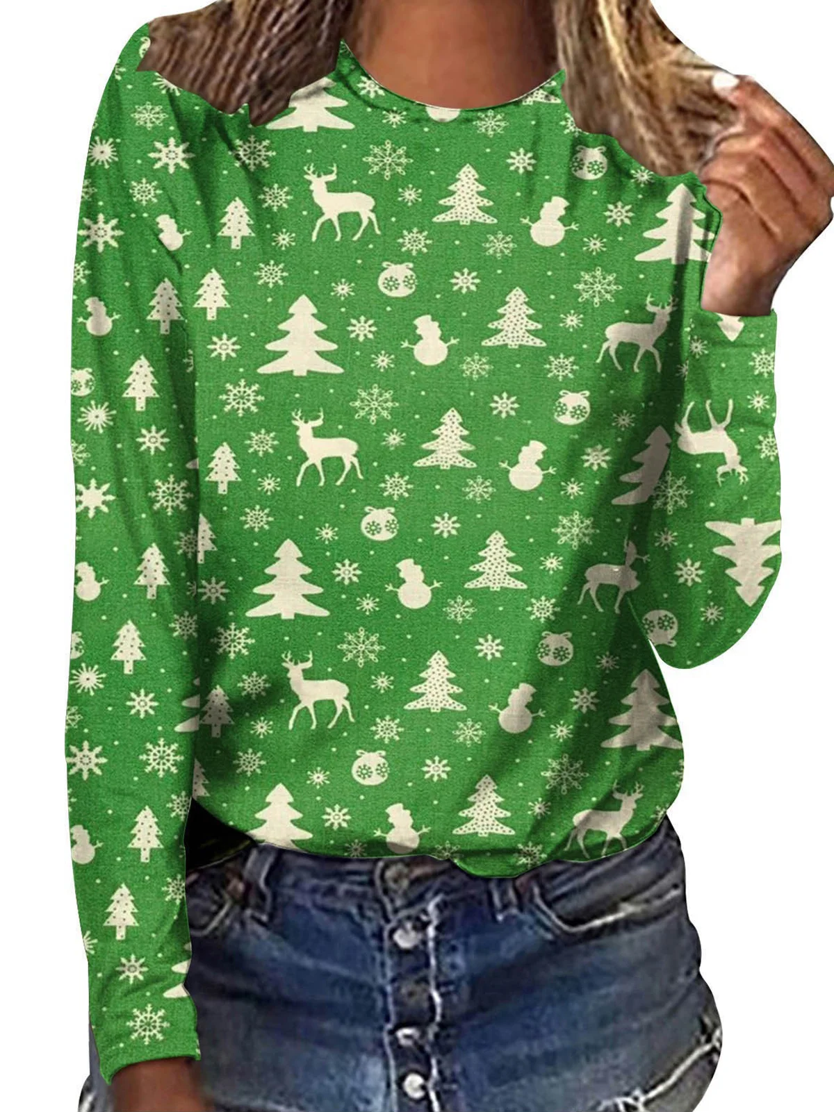 Casual Christmas Crew Neck Long Sleeve T-shirt