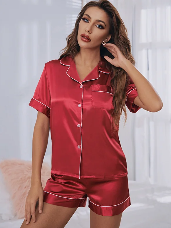 Sexy Loose Regular Sleeve Shawl Collar Pajama Set