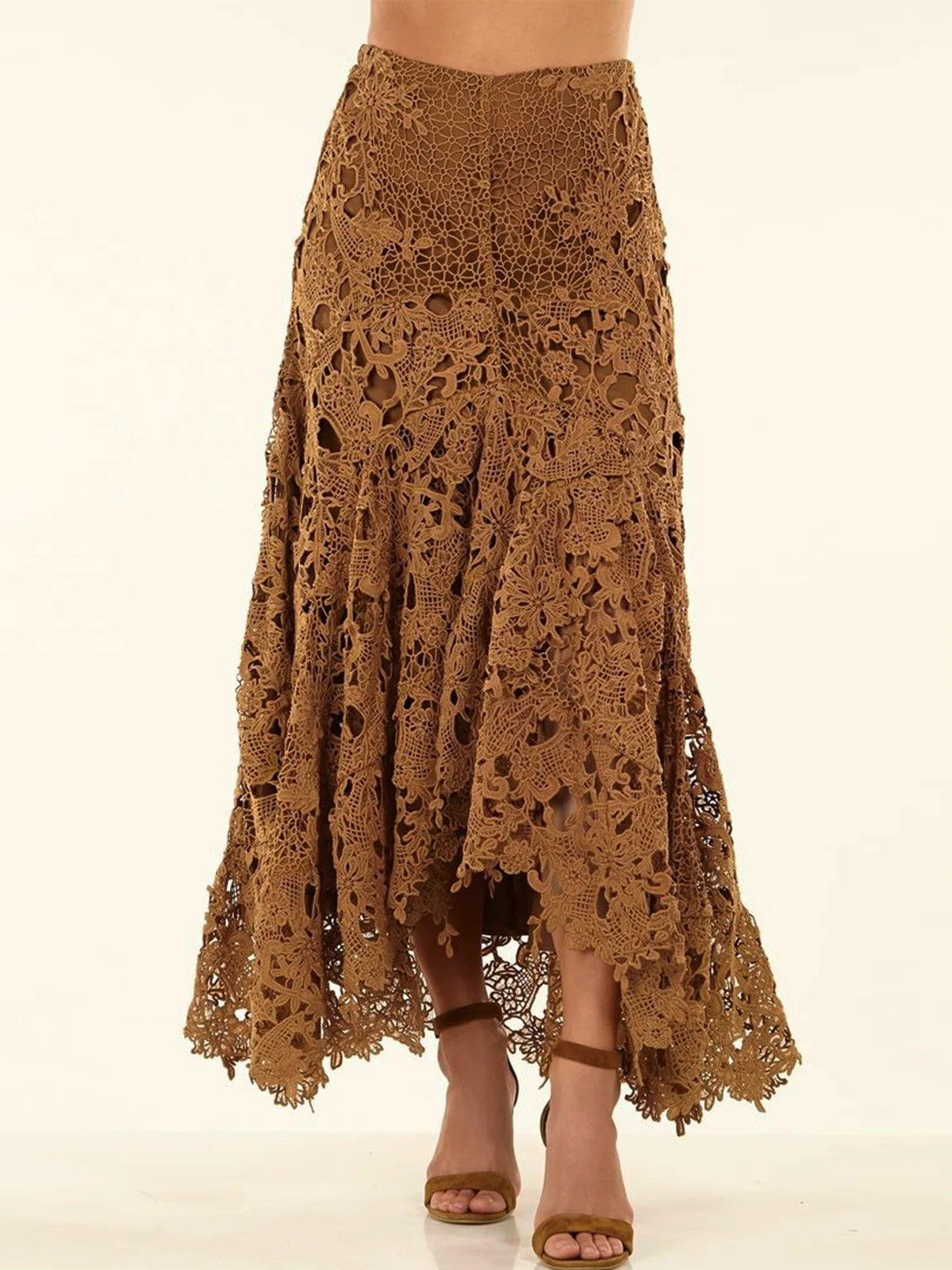 Women's Boho Lace H-Line Natural Loose Maxi Skirt | noracora
