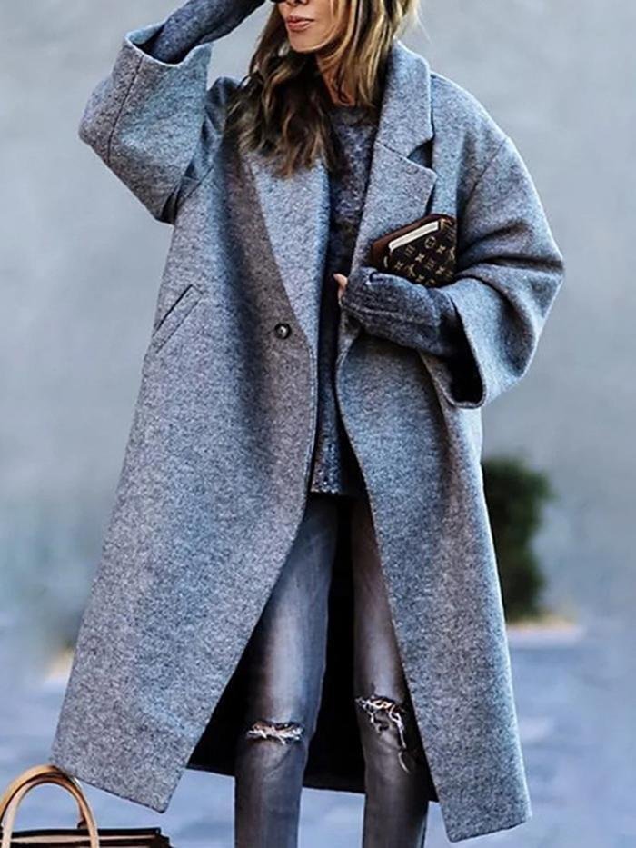 Shawl Collar Long Sleeve Geometric Regular Loose Coat For Women