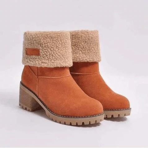 Comfortable Soft Slip On Chunky Heel Snow Boots Footwear