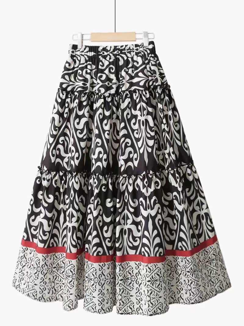 Boho Ethnic H-Line Natural Flouncing Maxi Skirt