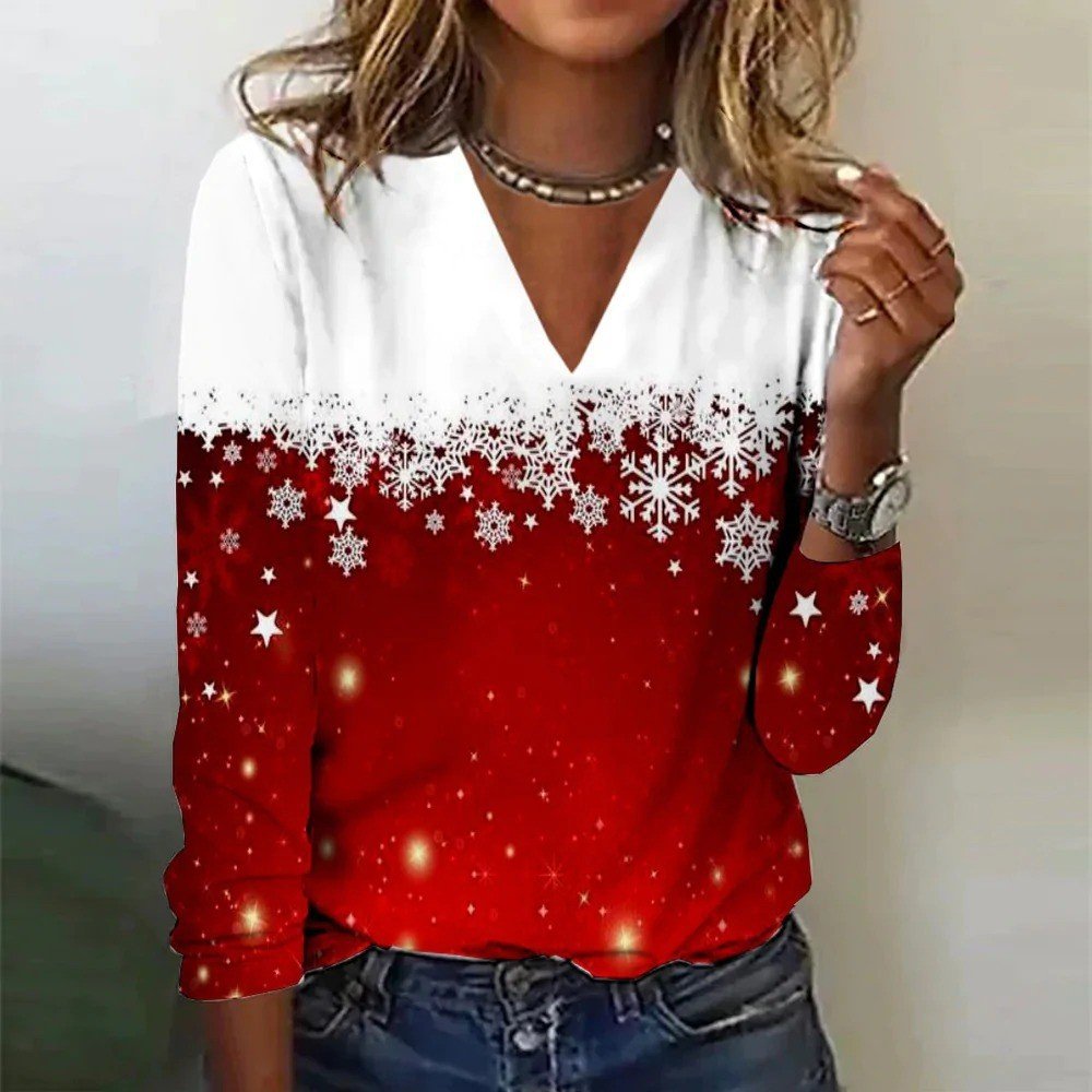 Casual Holiday Christmas T-shirt Long Sleeve T-shirt Spring/Fall Tops