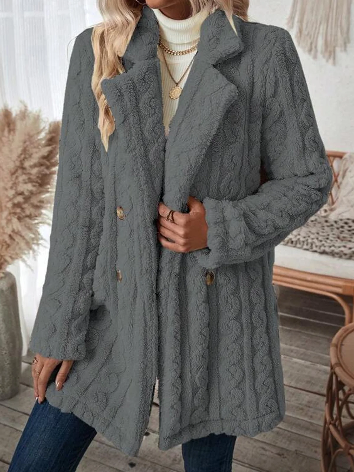 Women's Plain Thicken Loose Teddy Jacket