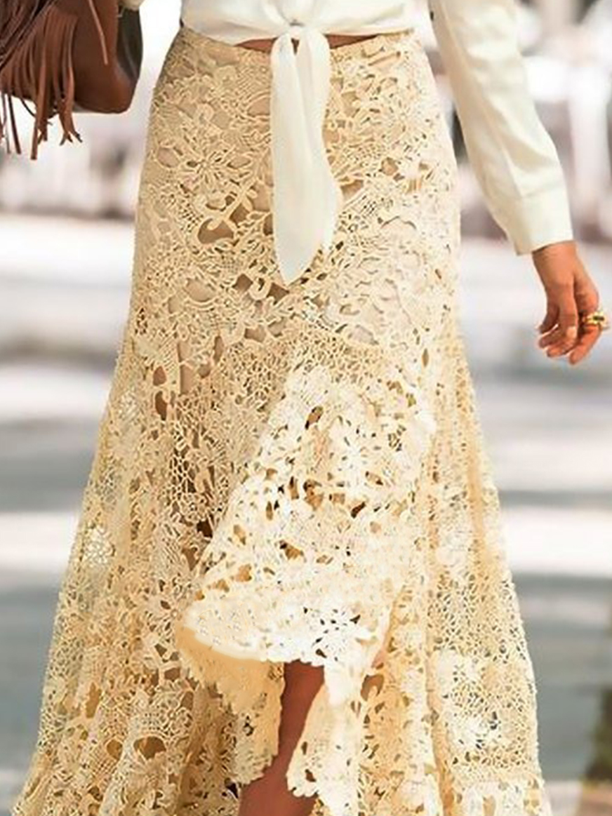 Boho Lace A-Line Natural Lace Maxi Skirt