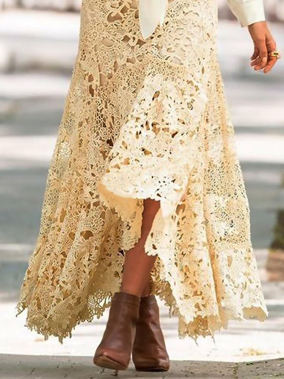 Boho Lace A-Line Natural Lace Maxi Skirt