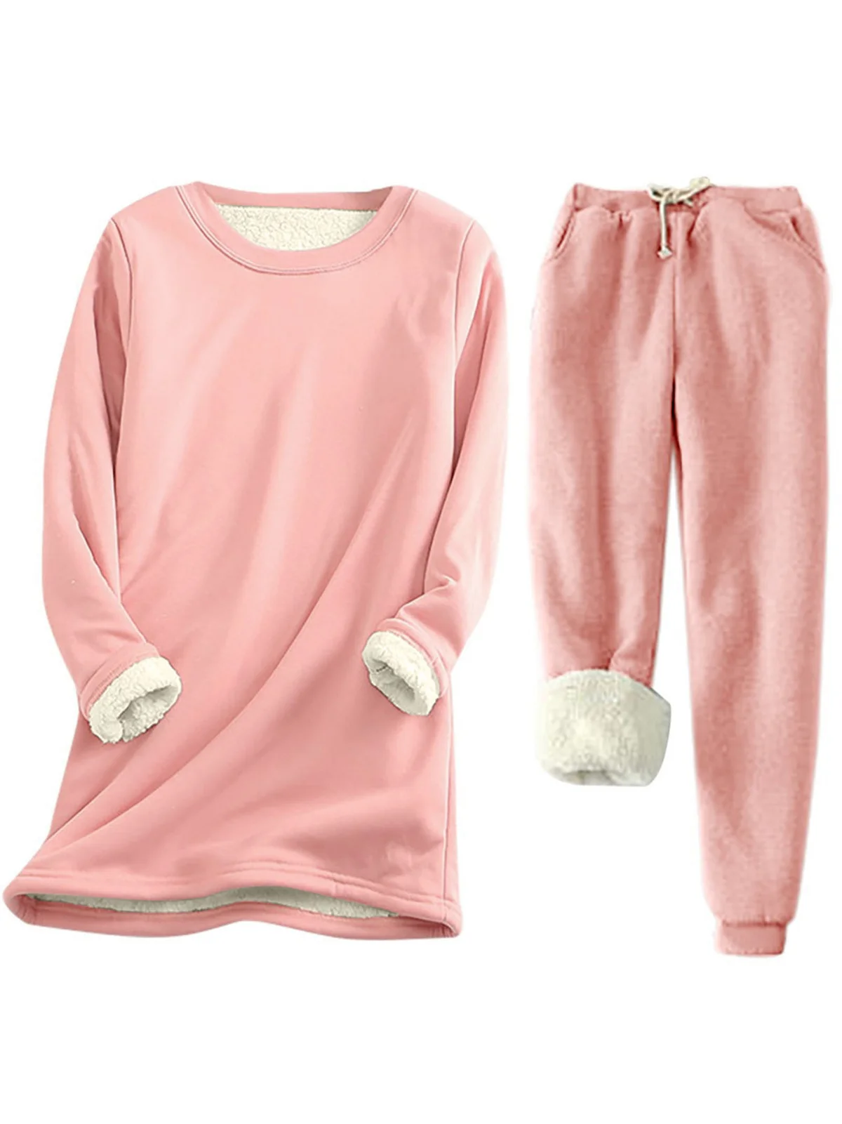 Women Plain Long Sleeve Comfy Casual Top With Pants Two-Piece Set
