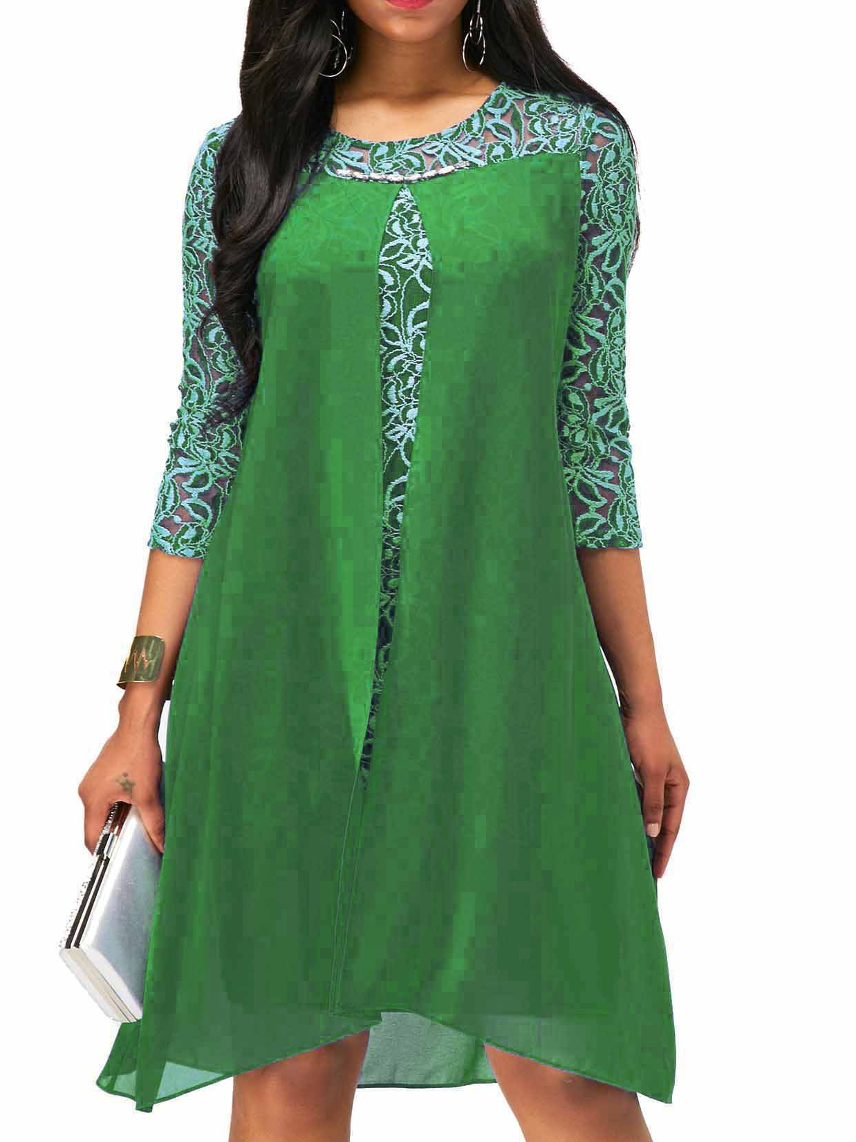 Women Plain Crew Neck Long Sleeve Comfy Casual Midi Dress noracora