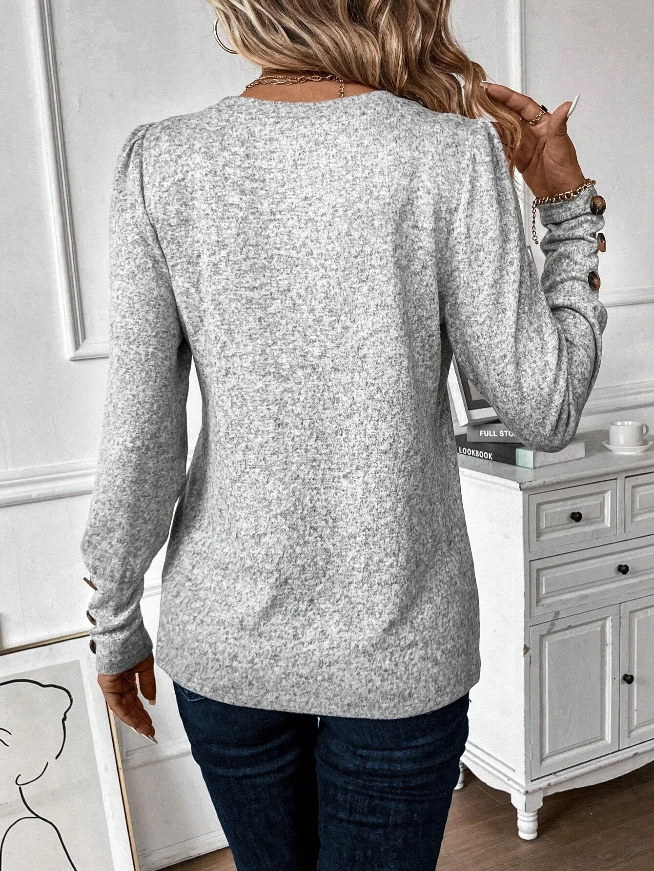 Casual Plain Crew Neck Long Sleeve T-shirt