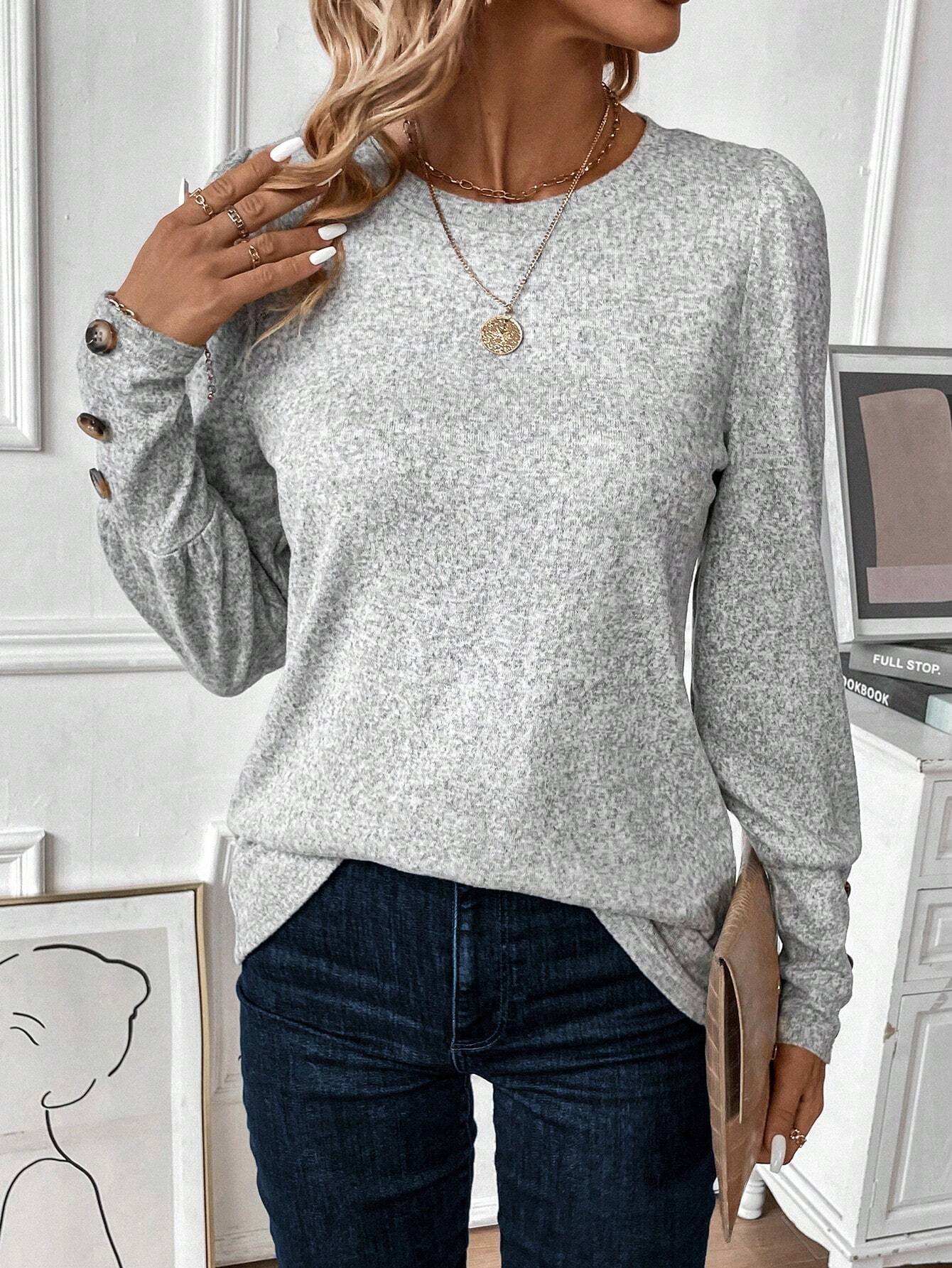 Casual Plain Crew Neck Long Sleeve T-shirt